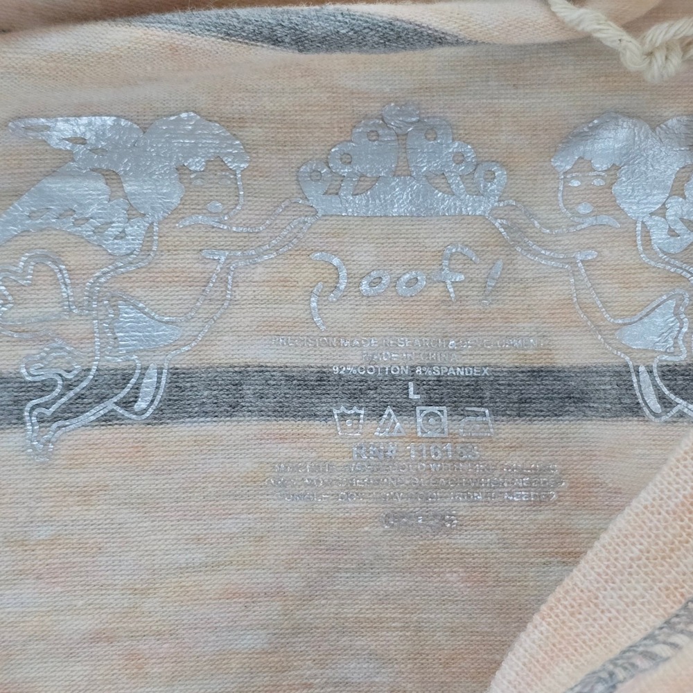 Poof! Womens Peach Grey Striped Long Sleeve Scoop Neck Top NWT Size L - Picture 3 of 6